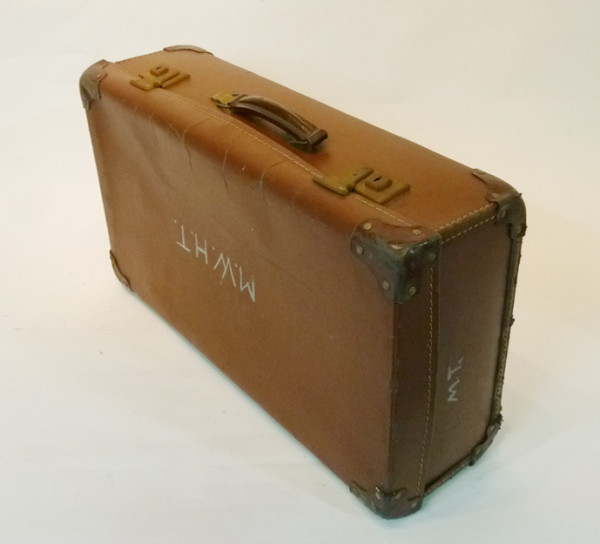 2: Light Brown Leather Suitcase With Initials