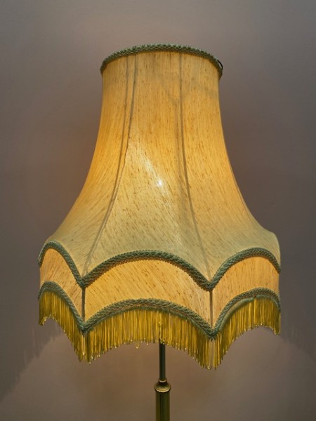 2: 1970's Yellow Fringe Lampshade With Brass Stand (Working)