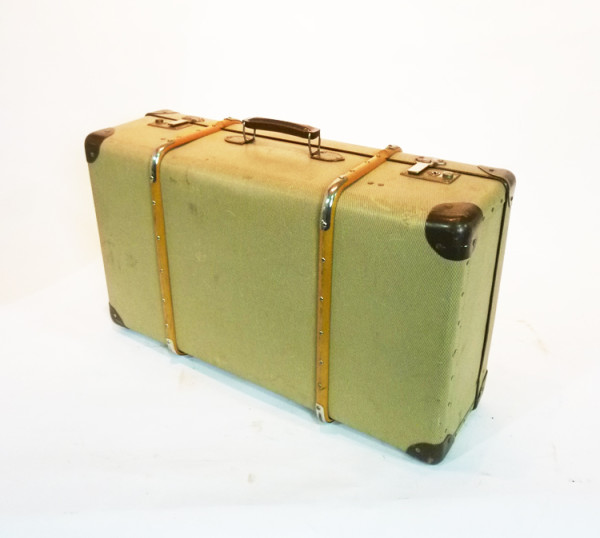 3: Yellow Canvas with Wood Finish Suitcase