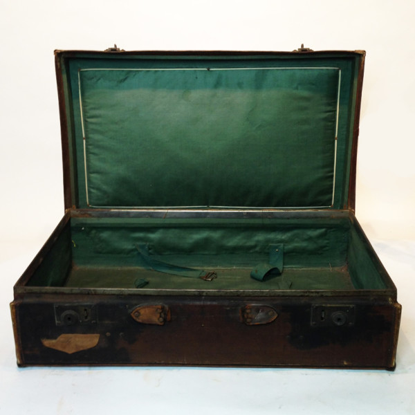 5: Dark Brown Stained Leather Vintage Suitcase 2