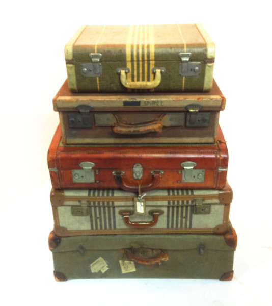 1: Stack Of 5 Vintage Canvas Suitcases