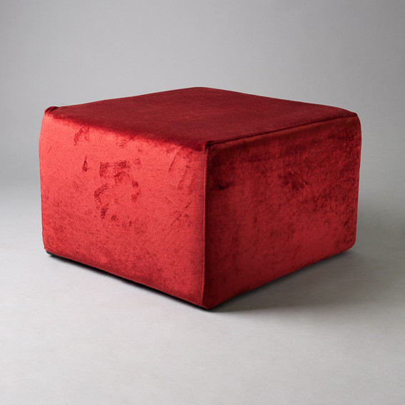 Large Red Velvet Square Pouf London Prop Hire