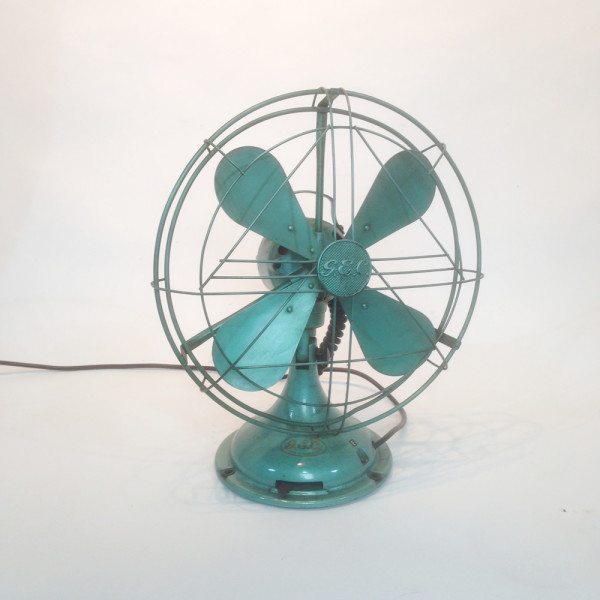 1: Vintage Industrial Desk Fan - Green (Working)