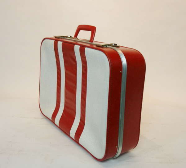 5: White With Red Stripes Soft Shell Retro Suitcase