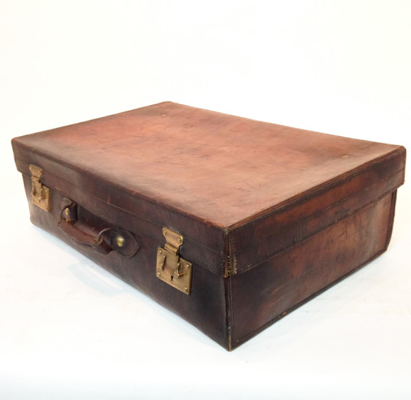 5: Dark Brown Stained Leather Vintage Suitcase