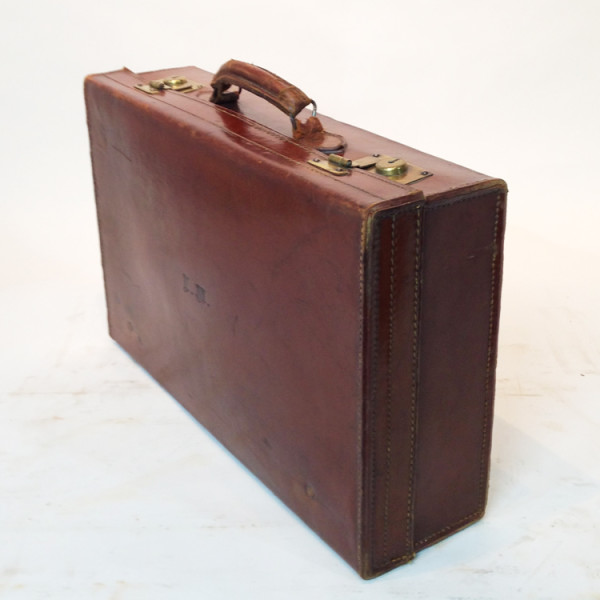 5: Brown Leather Suitcase with Initials