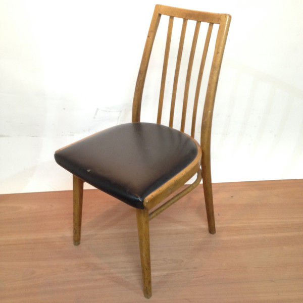 3: Wooden and Black Leather Vintage Chair