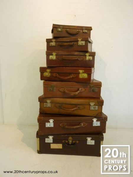 1: Stack of 8 Vintage Suitcases