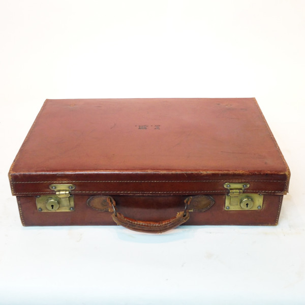 1: Brown Leather Suitcase with Initials