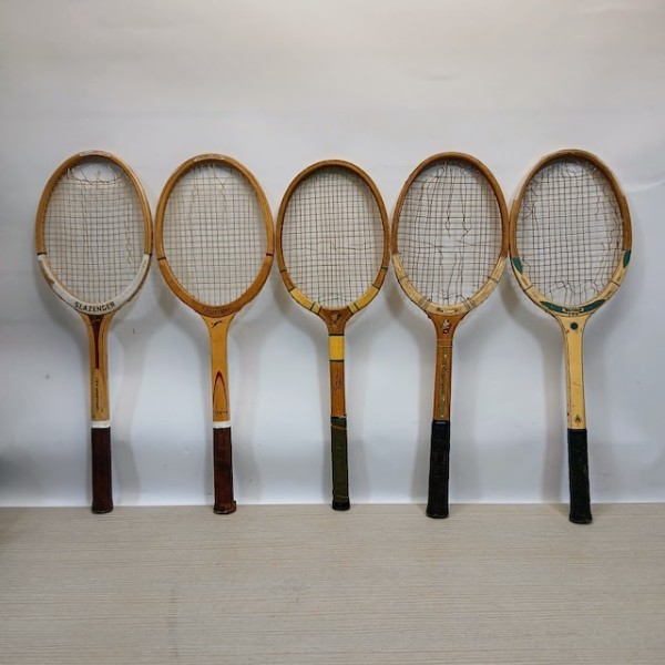 2: Vintage Wooden Tennis Racket With Damaged Stringbed