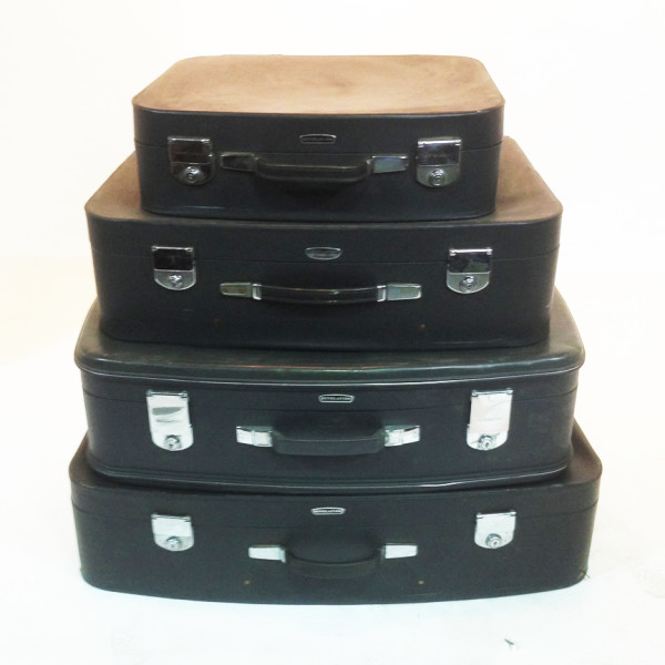 2: Stack of Matching Black Soft Leather Suitcases