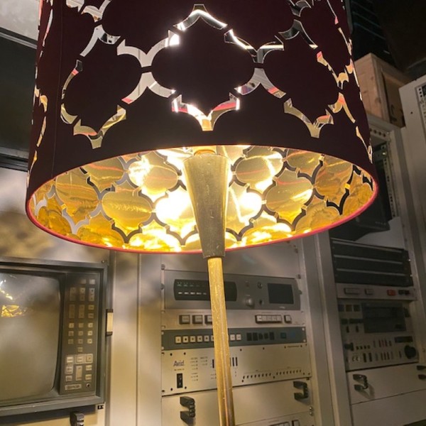 7: Deep Red Lampshade With Cut Out Design & Stand (Working)