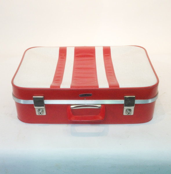 1: White With Red Stripes Soft Shell Retro Suitcase