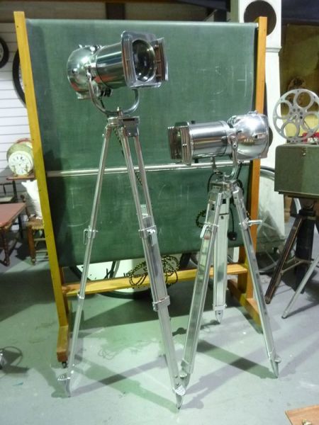 1: Vintage 'STRAND ELECTRIC' Polished Chrome Spotlight on Polished Tripod (Working)