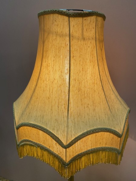 4: 1970's Yellow Fringe Lampshade With Brass Stand (Working)