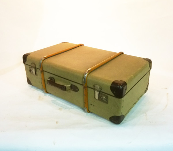 2: Yellow Canvas with Wood Finish Suitcase