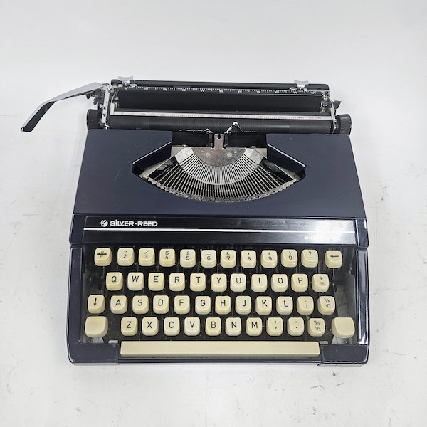 1: Navy Blue Silver Reed Typewriter