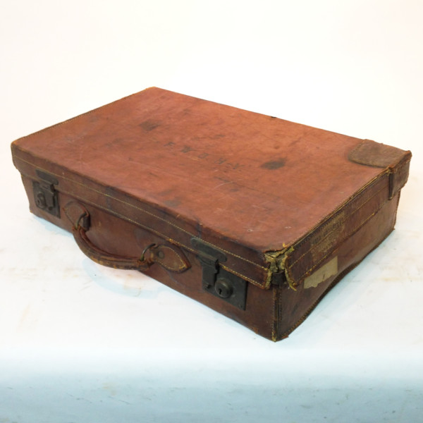 5: Brown Leather Vintage Suitcase with Initials 