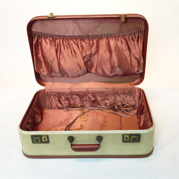 2: Cream Vintage Suitcase With Brown Trim