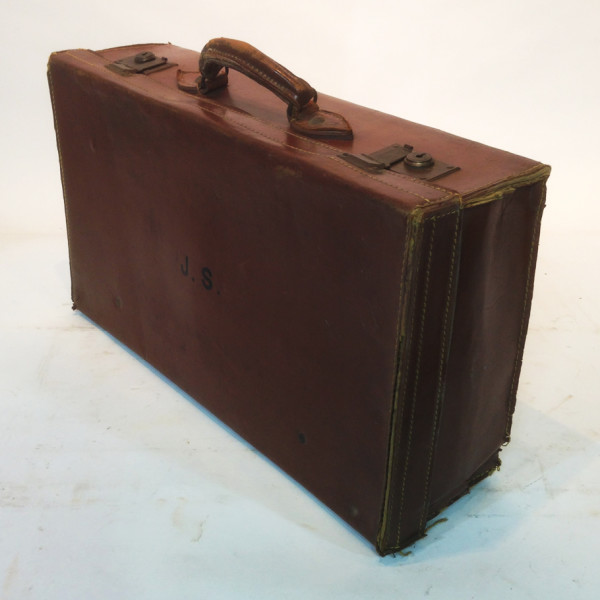 4: Brown Leather Suitcase with Initials