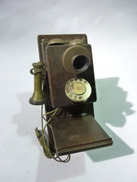 1: Vintage Wooden & Brass Telephone