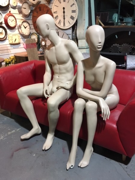 1: Male & Female Full Bodied Seated Mannequins  - Neutral Colour