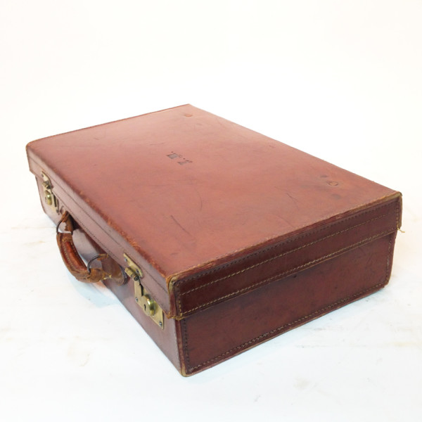 5: Brown Leather Suitcase with Initials