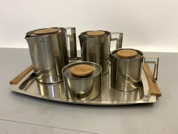 3: Stainless Steel Tea, Coffee, Milk & Sugar Set On Tray