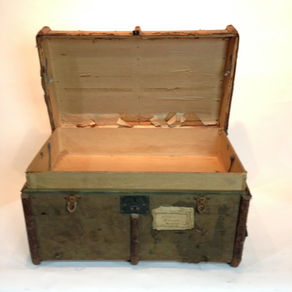 3: Large Vintage Canvas And Wood Finish Chest