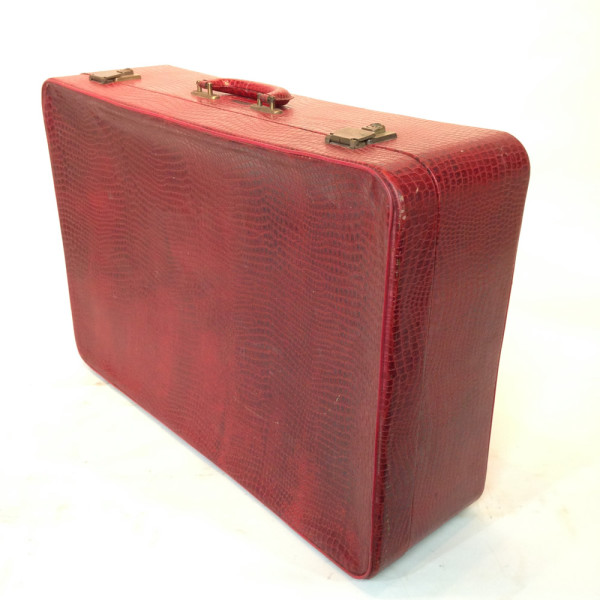 4: Red Faux Crocodile Skin Soft Shell Suitcase