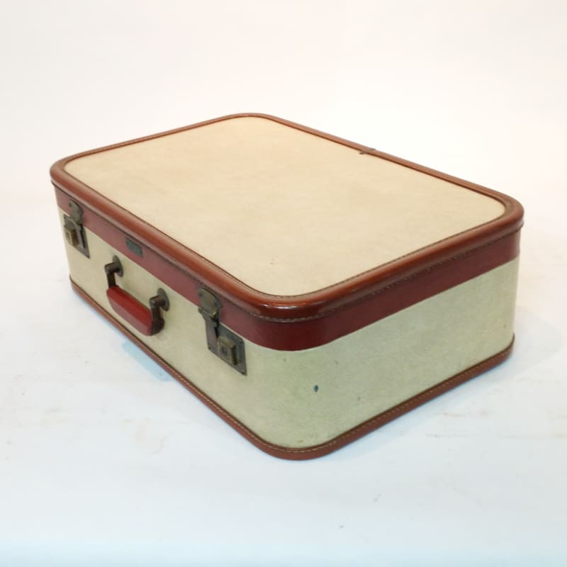 5: Cream Vintage Suitcase with Brown Trim