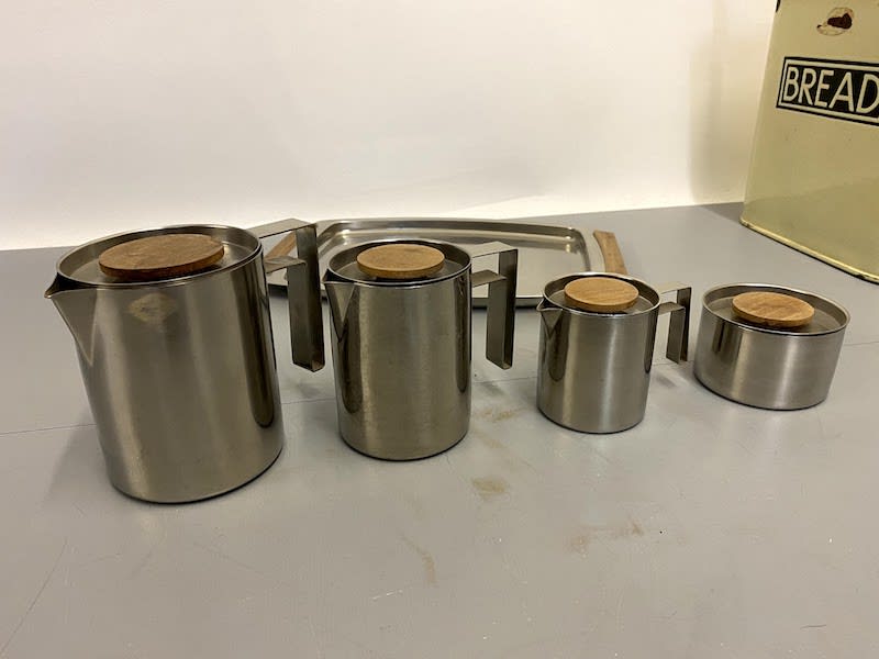 3: Stainless Steel Tea, Coffee, Milk & Sugar Set On Tray