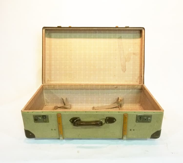 5: Yellow Canvas with Wood Finish Suitcase