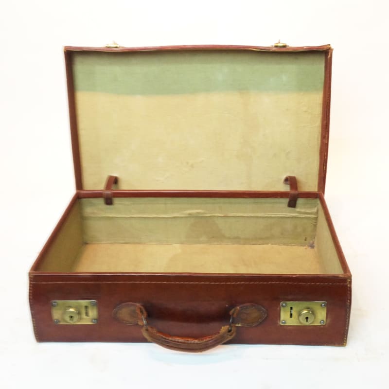 5: Brown Leather Suitcase with Initials