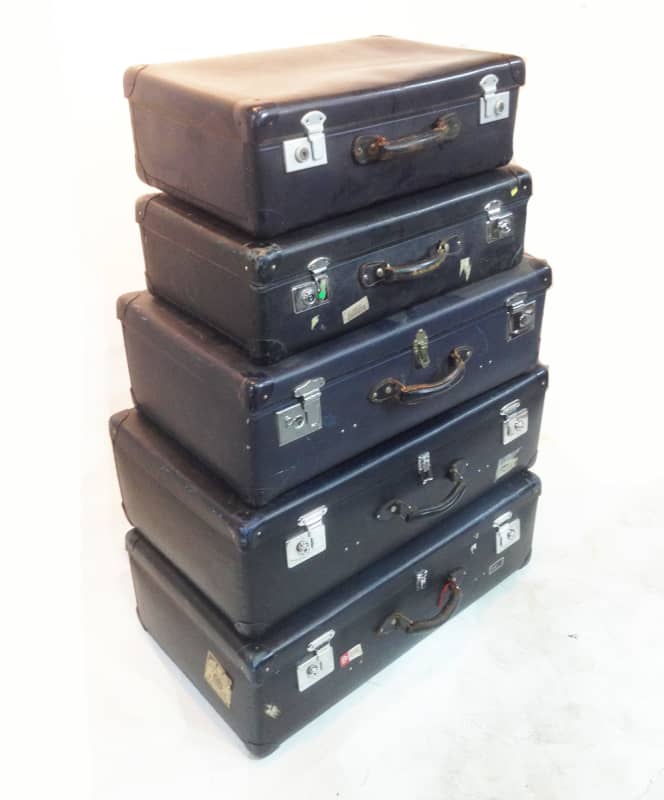 4: Stack of 5 Matching Navy Blue Vintage Suitcases