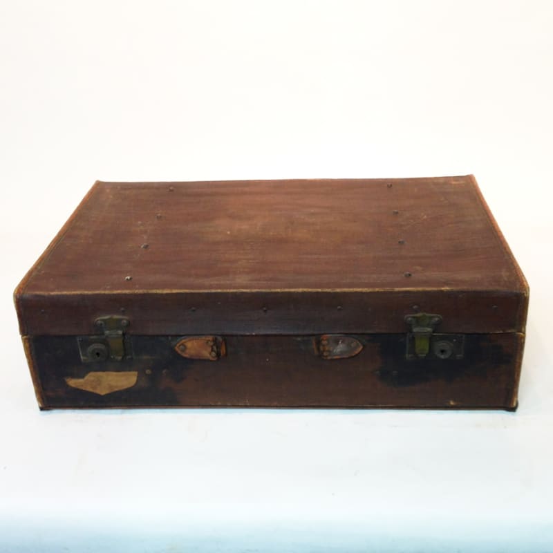 5: Dark Brown Stained Leather Vintage Suitcase 2