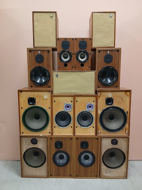 4: Stack Of 15 Retro Wooden Cased Speakers (Non Practical)