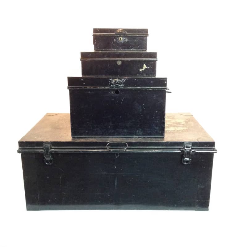 3: Stack Of 4 Black Matching Metal Chests