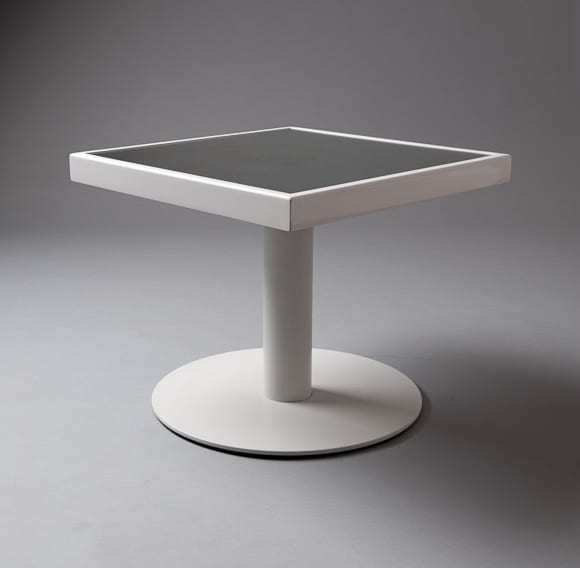 2: White Mirrored Square Top Round Foot Table