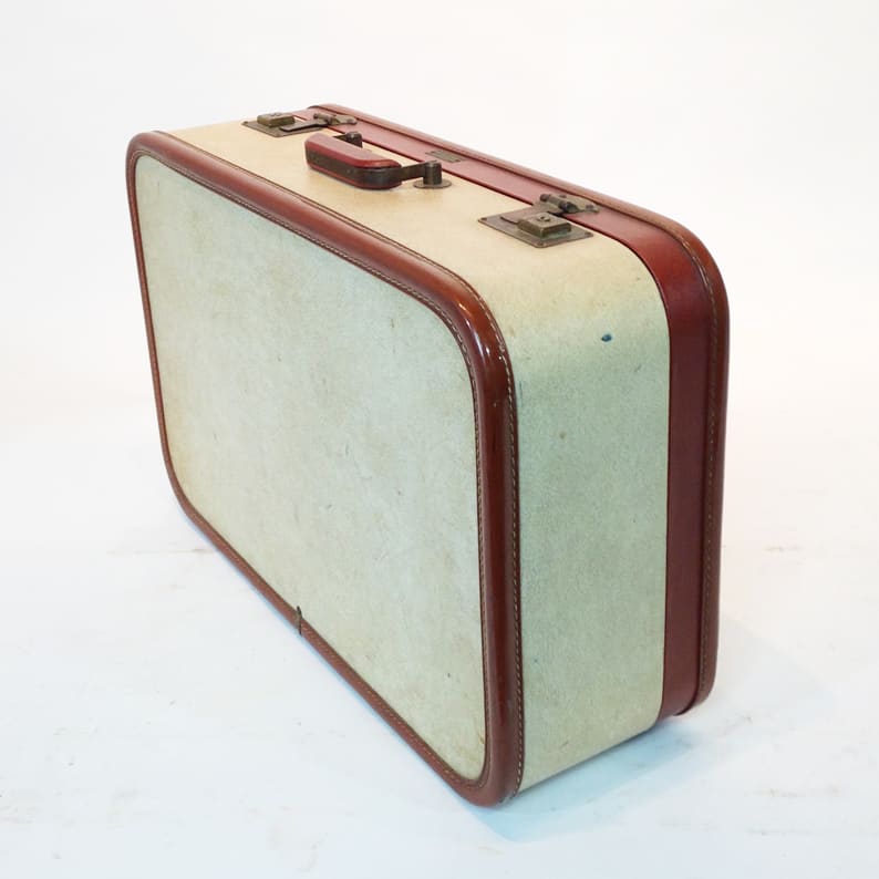 5: Cream Vintage Suitcase With Brown Trim
