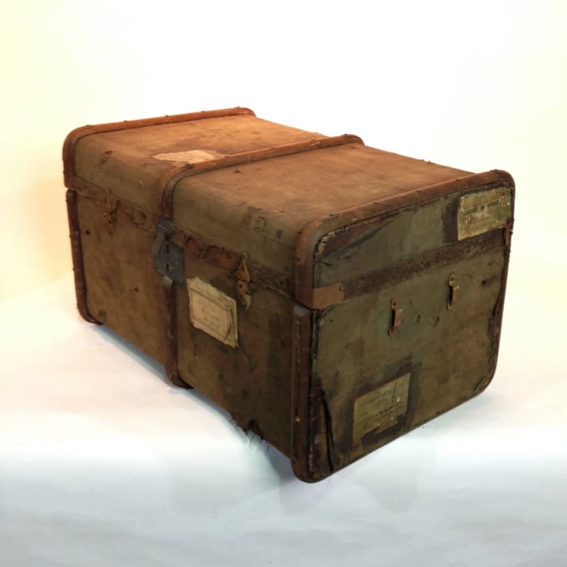 4: Large Vintage Canvas And Wood Finish Chest