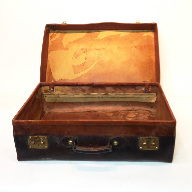 5: Dark Brown Stained Leather Vintage Suitcase