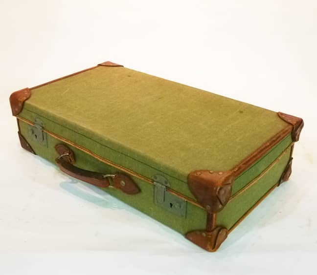 5: Green Vintage Canvas With Leather Trim Suitcase