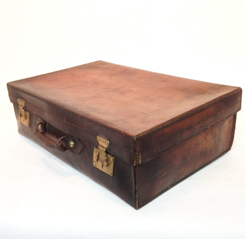 5: Dark Brown Stained Leather Vintage Suitcase