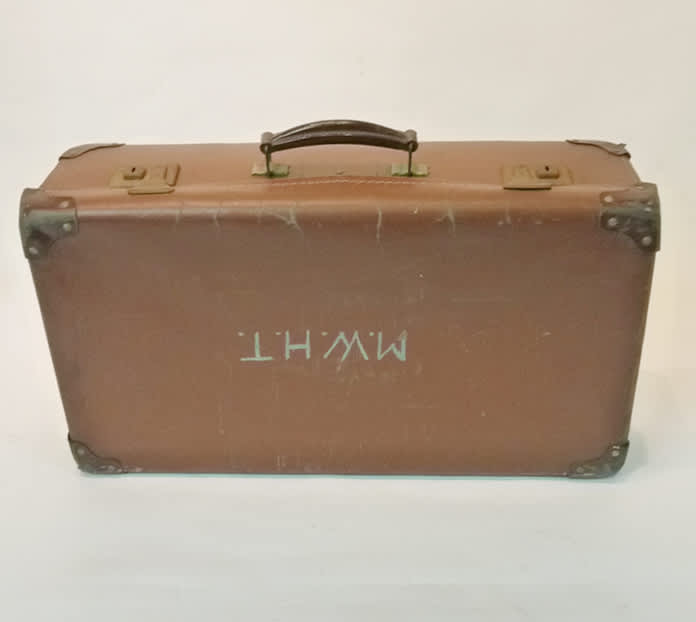 4: Light Brown Leather Suitcase With Initials