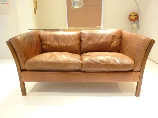 3: Danish 2 Seater Leather Sofa