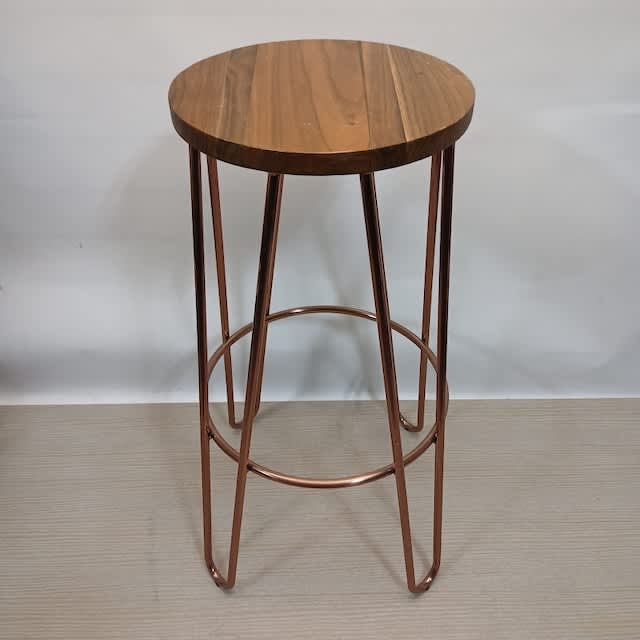 Wooden Topped Stool With Copper Effect Legs