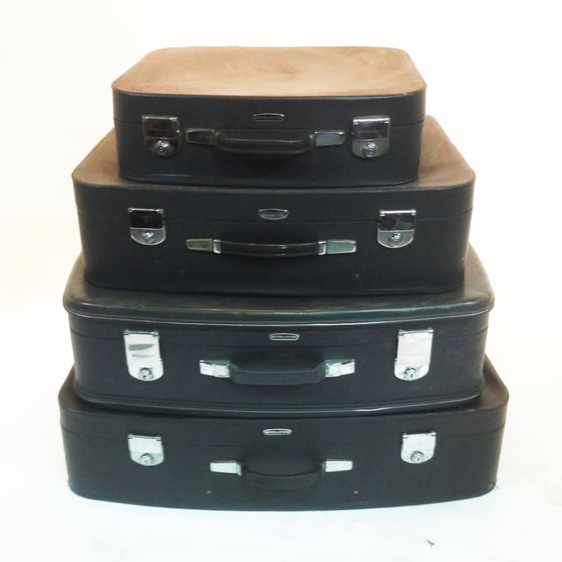 3: Stack of 4 Matching Black Soft Leather Suitcases