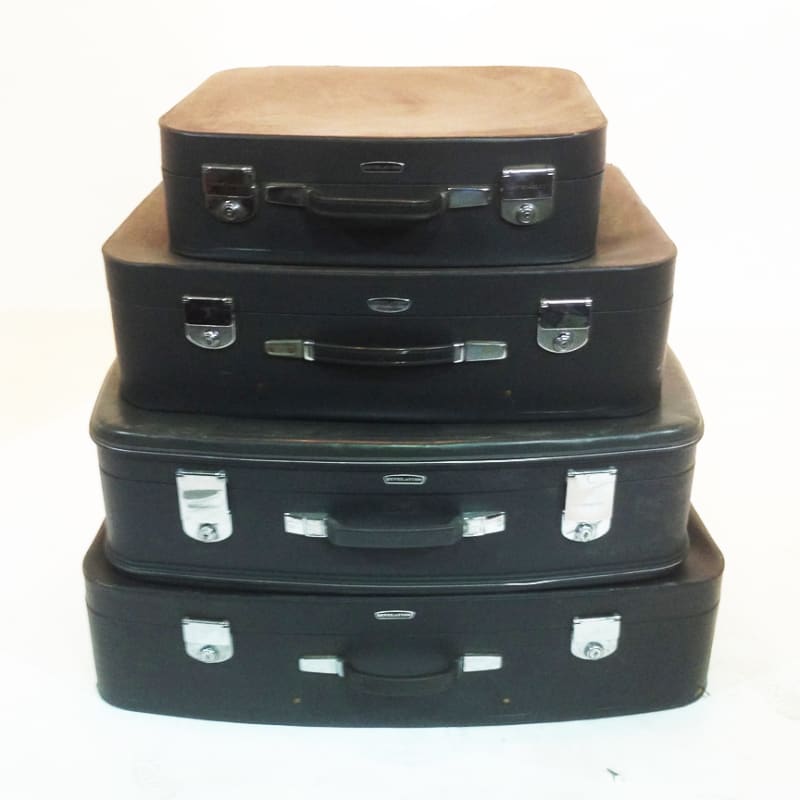 3: Stack of Matching Black Soft Leather Suitcases