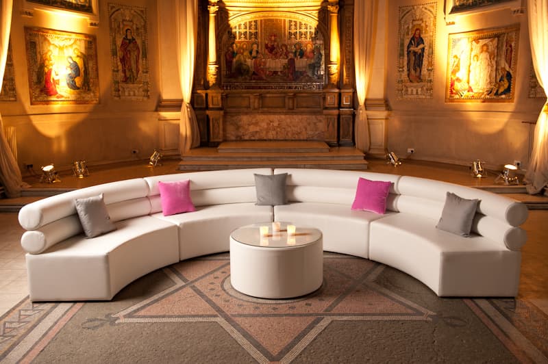 White Double Bolster Curverd Modular Sofa